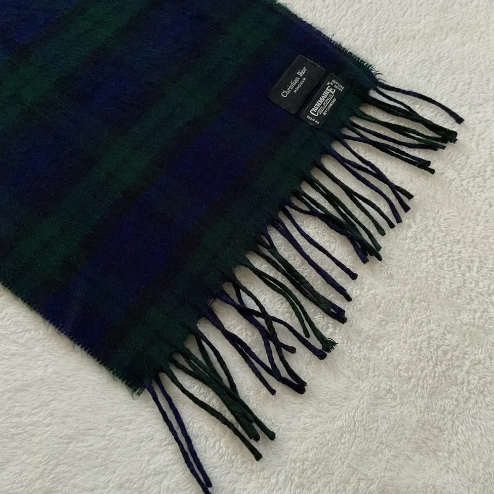 Vintage Christian Dior Monsieur Black Watch Plaid Cashmaire Scarf Made England